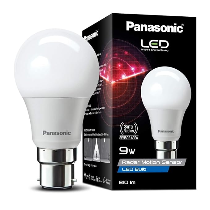 Panasonic 9 Watt Motion Sensor Led B22D Bulb for Home with 3 Mtr Radius Sensor Area, Auto Off After 15 Sec, 1 Yr Warranty