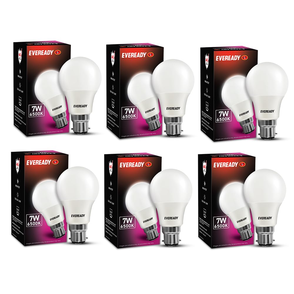 Eveready 7W B22 Led Light Bulb | No Mercury Content & No Uv Radiation |Pack Of 6 | With 700 Lumens Light Output| 100 Lumens Per Watt | Cool Day Light (6500K)