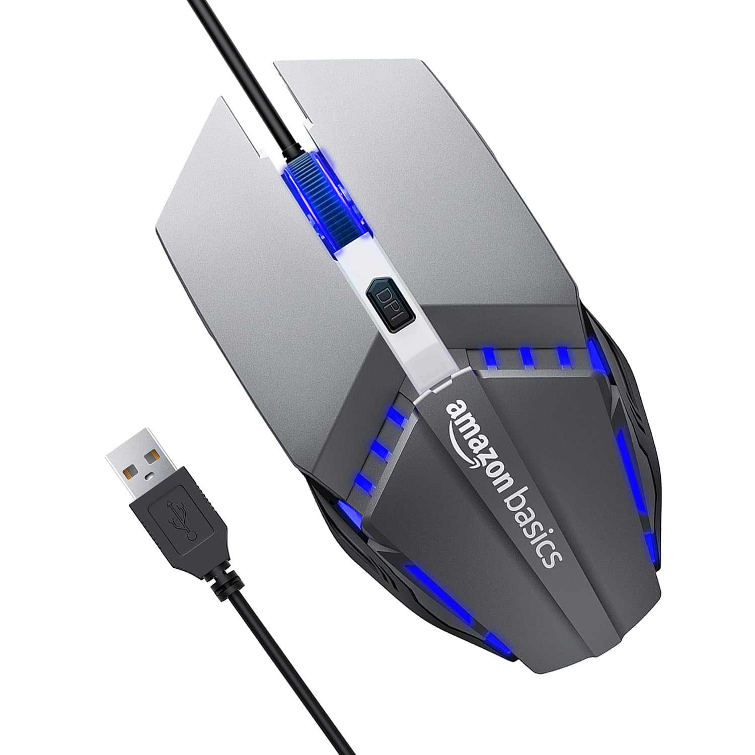 amazon basics Wired Gaming Mouse with RGB LED, Lightweight and Durable Design, DPI Up to 2400, Compatible with Windows and MAC