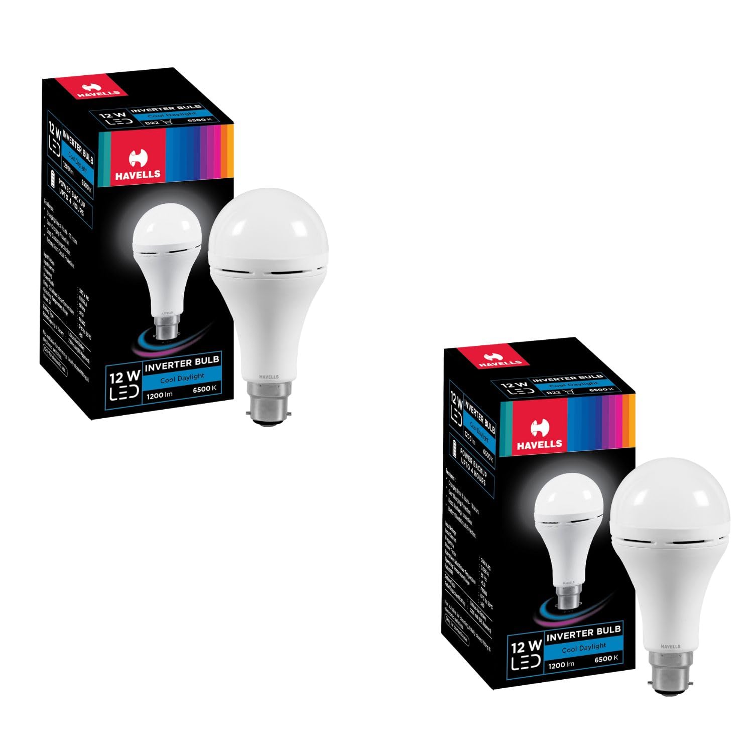 Havells 12W LED B22 Emergency Bulb ||Pack of 2 | Energy Efficient| Cool Day Light| inverter Bulb for home | 4 Hours Battery backUp| Li-ion Battery | Over charging Protection | BIS Approved|Made in India