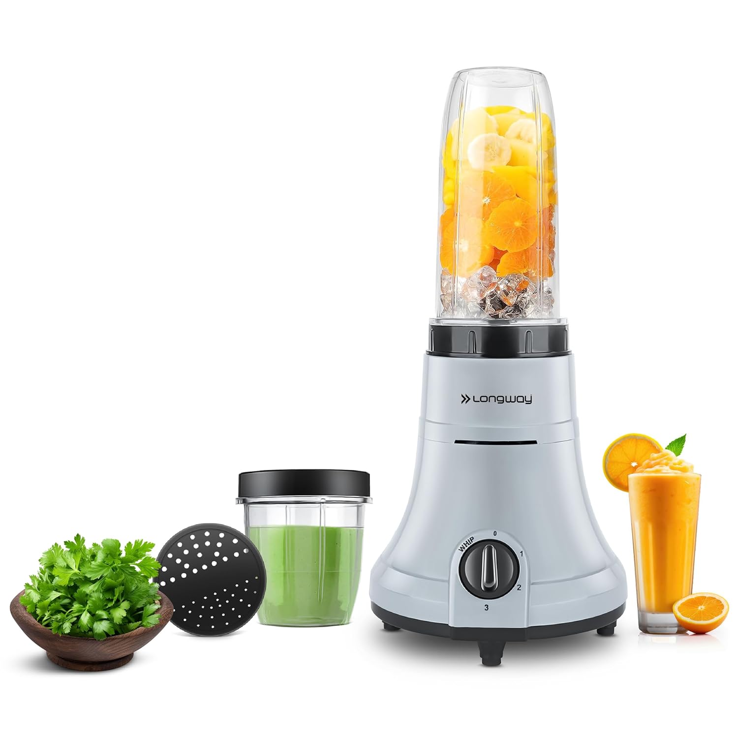 Longway Sage 500 Watt Juicer Mixer Grinder with 2 Jars for Grinding, Mixing, Juicing with Powerful Motor | 1 Year Warranty | (Gray & Black, 2 Jars)