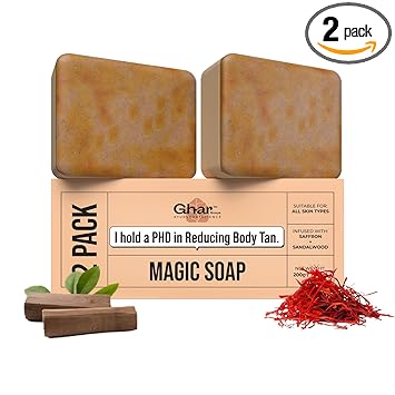 Ghar Soaps Sandalwood & Saffron Magic Soaps For Bath (100 Gms Pack Of 2) | Paraben Free | Chandan & Kesar Bath Soap | Handmade Soaps For Glowing | Skin Brightening Soap For Men & Women