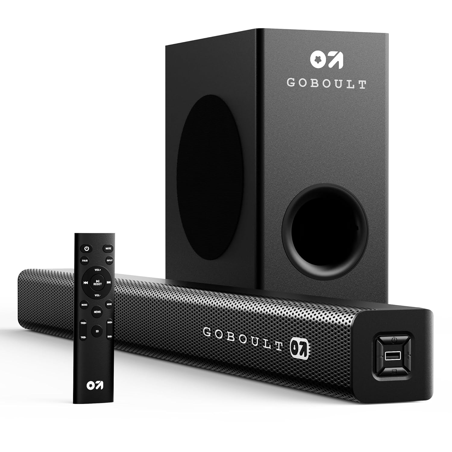 GOBOULT X160 2.1 Channel Bluetooth Soundbar with BoomX Subwoofer, 160-Watt Output Surround Sound, EQ Modes, Remote Accessibility, USB/HDMI/AUX & Optical Fiber Connectivity Sound bar for TV