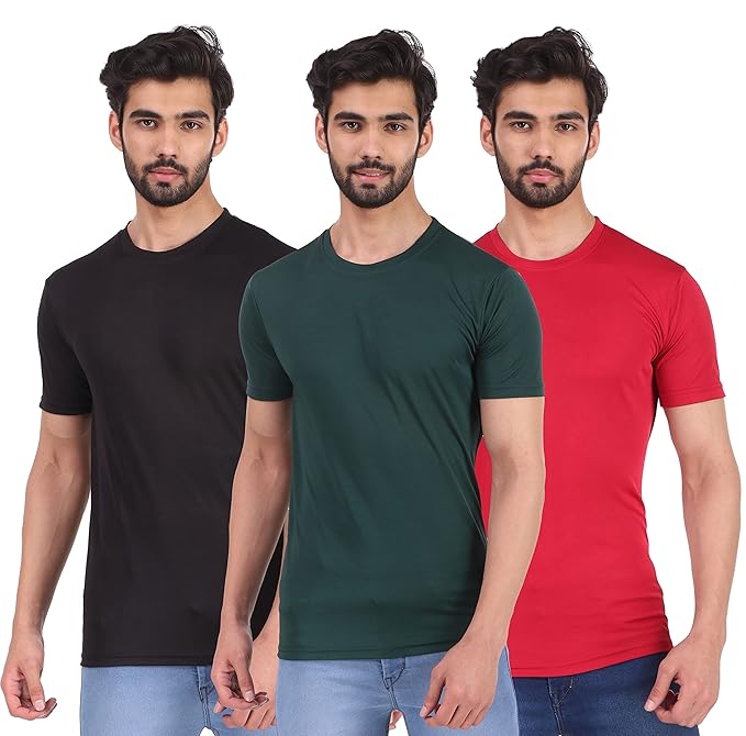 London Hills Men's polyester Regular Fit Solid Round Neck Sports T-Shirt Pack Of 2